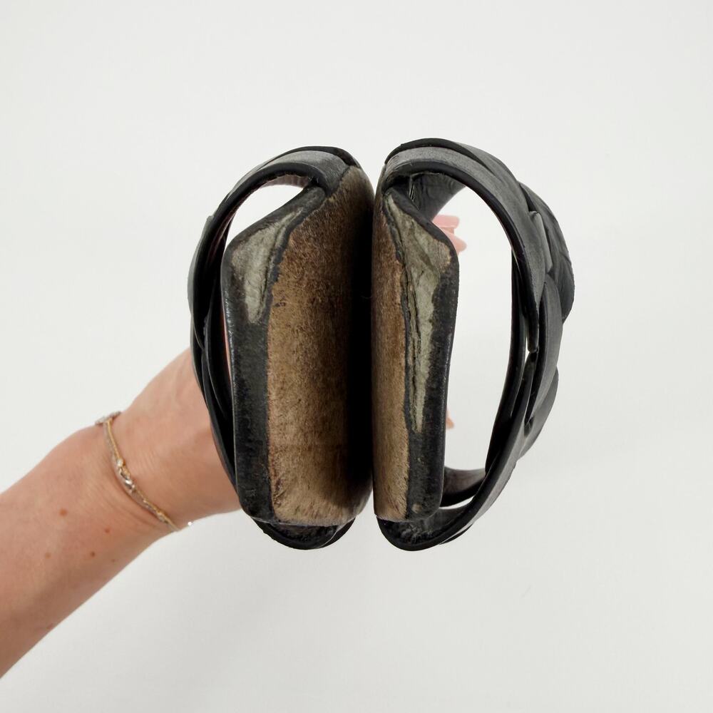 Saint Laurent Tribute Sandal Flat Mules Black Slides Smooth Leather Woven 37.5 - Picture 8 of 12